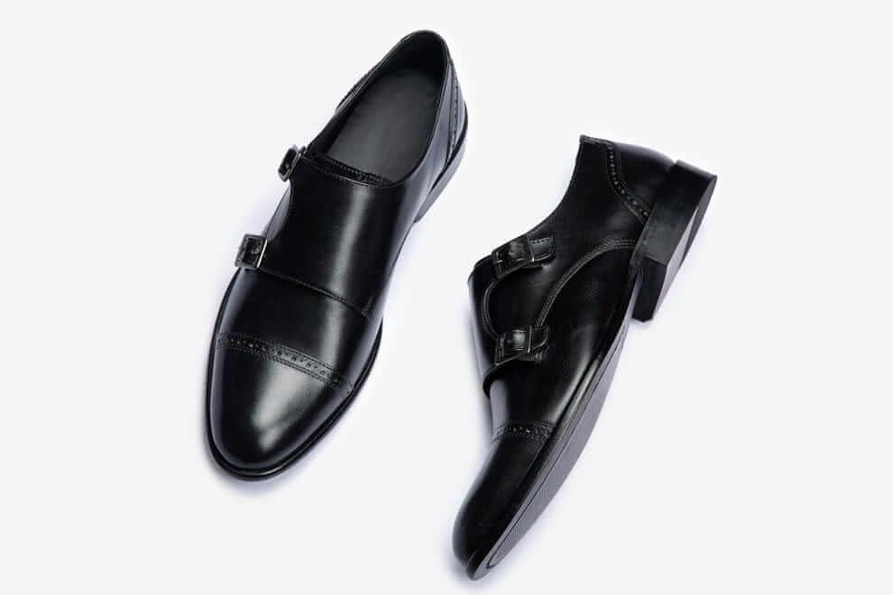 Iyoni Black Leather Monkstrap Shoes
