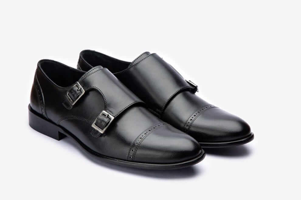 Iyoni Black Leather Monkstrap Shoes